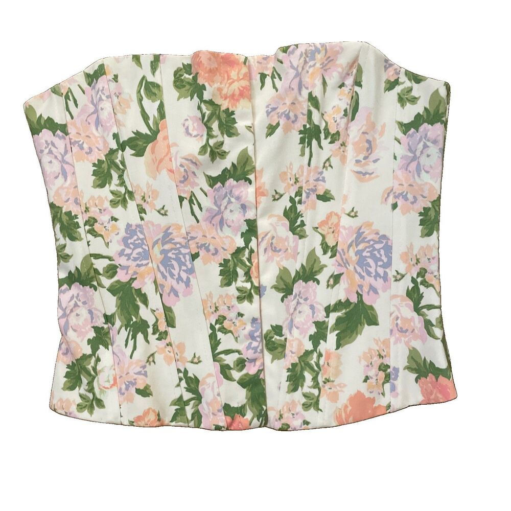 ZARA Floral Corset Bustier Top Strapless Hook Eye Back XS 3067/134